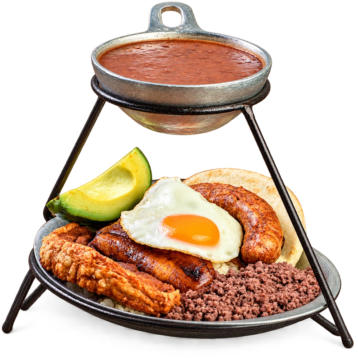 Bandeja paisa de La Casona: fotografía publicada, completada y recortada con IA